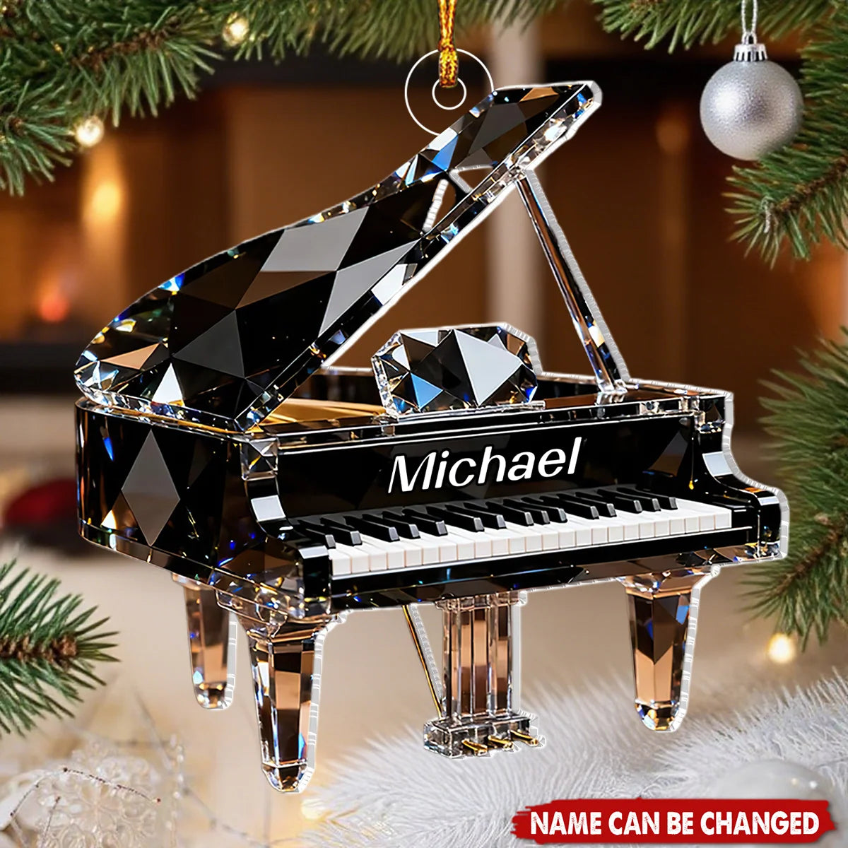 Crystalline Grand Piano Personalized Acrylic Ornament - Christmas Keepsake Gift for Pianist, Music Teacher