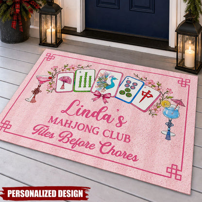 Tiles Before Chores Personalized Mahjong Club Doormat - Custom Welcome Mat for Mahjong Lovers