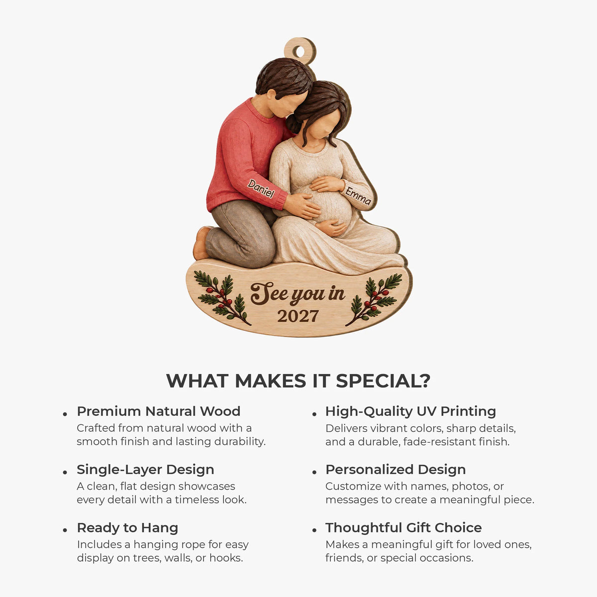 See You in 2027 Expecting Parents - Personalized Wooden Ornament for Mom & Dad to Be