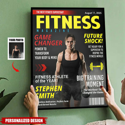 Custom fitness magazine cover poster featuring a personalized photo and name print for gym lover motivation wall art image 8