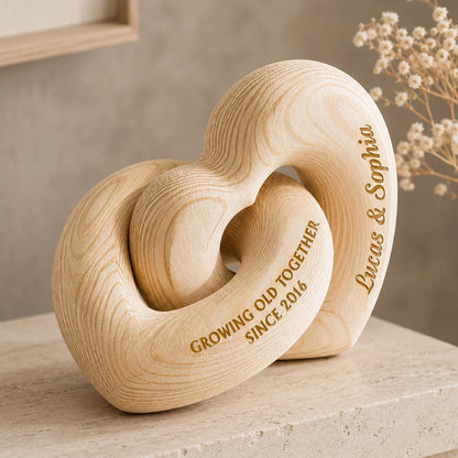 Growing Old Together Personalized Wooden Heart Sculpture - Custom Anniversary Gift for Couples