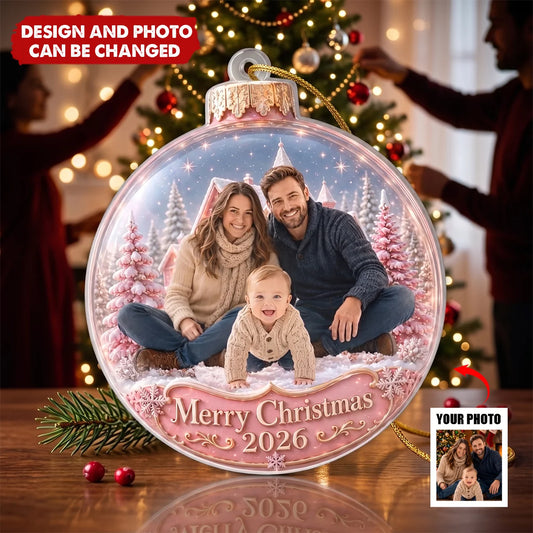 Personalized baby first christmas ornament with custom family photo for new parents holiday gift