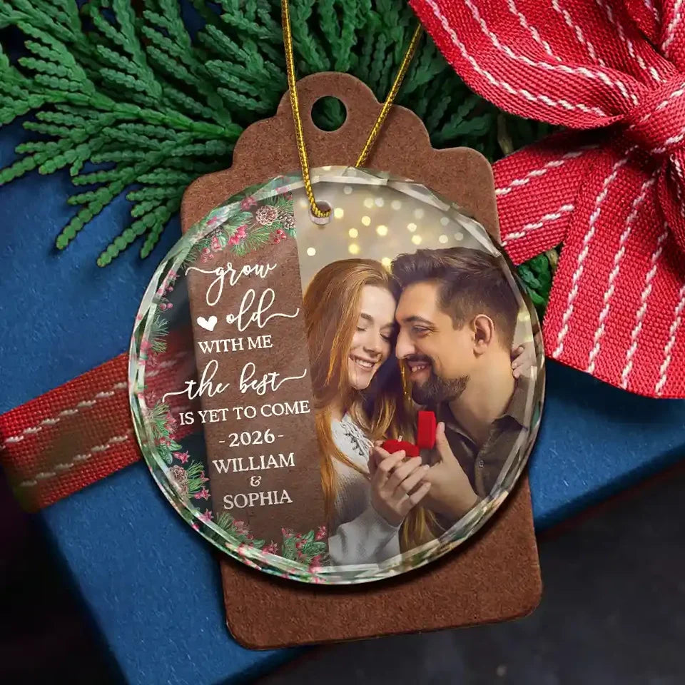 "The Best Is Yet To Come" Personalized Glass Ornament for Couples - Custom Photo Keepsake Christmas Gift