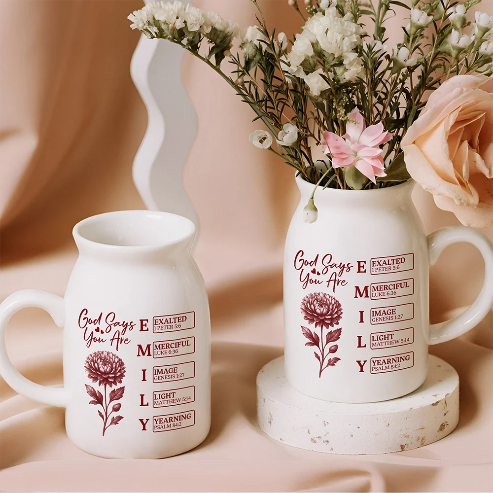 "God Says I Am" Personalized Ceramic Vase - Custom Bible Verse Floral Gift