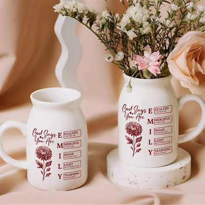 "God Says I Am" Personalized Ceramic Vase - Custom Bible Verse Floral Gift
