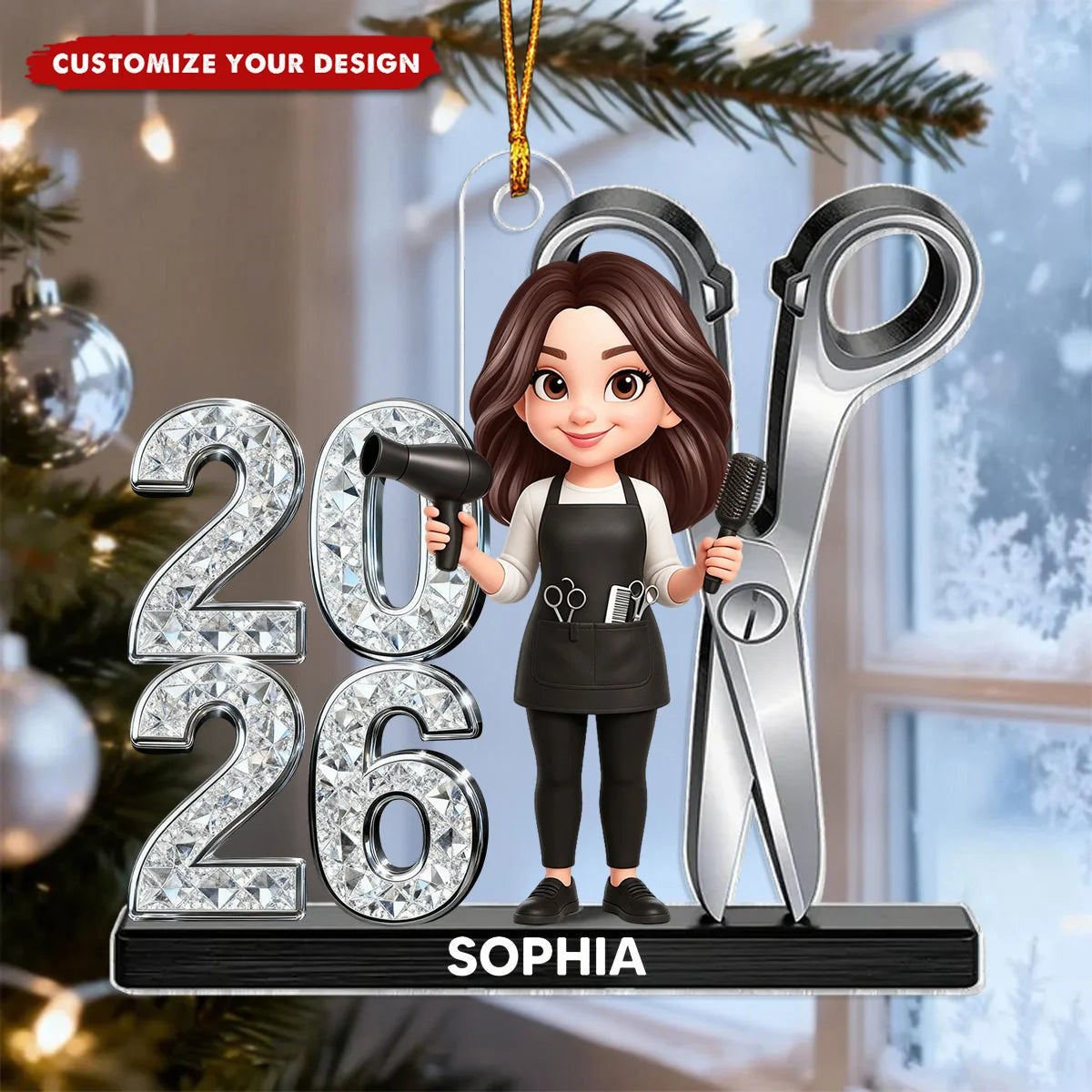Personalized Hair Stylist Acrylic Ornament - Custom Hairdresser Christmas Gift for Salon Beauticians