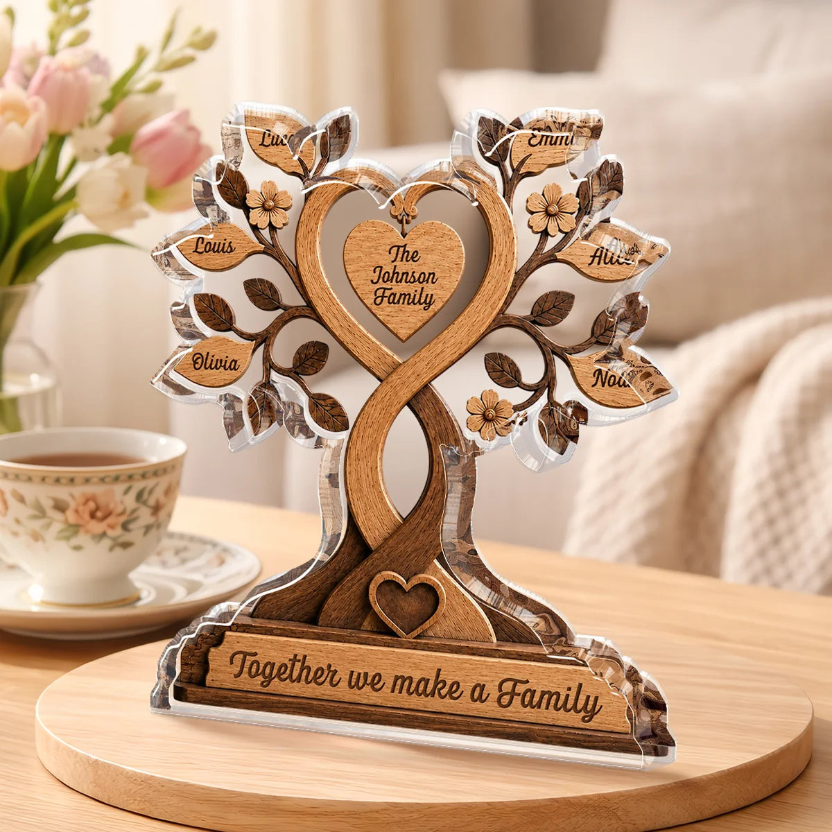 Rooted In Love Personalized Family Tree Acrylic Plaque - Custom Names Gift