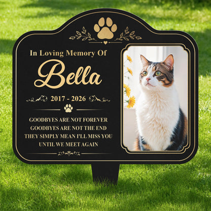 "Goodbyes Are Not Forever" Personalized Pet Memorial Metal Garden Stake - Custom Photo Gift for Dog Cat Loss