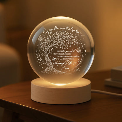 Personalized Retirement Crystal Ball Lamp personalization view for Mom