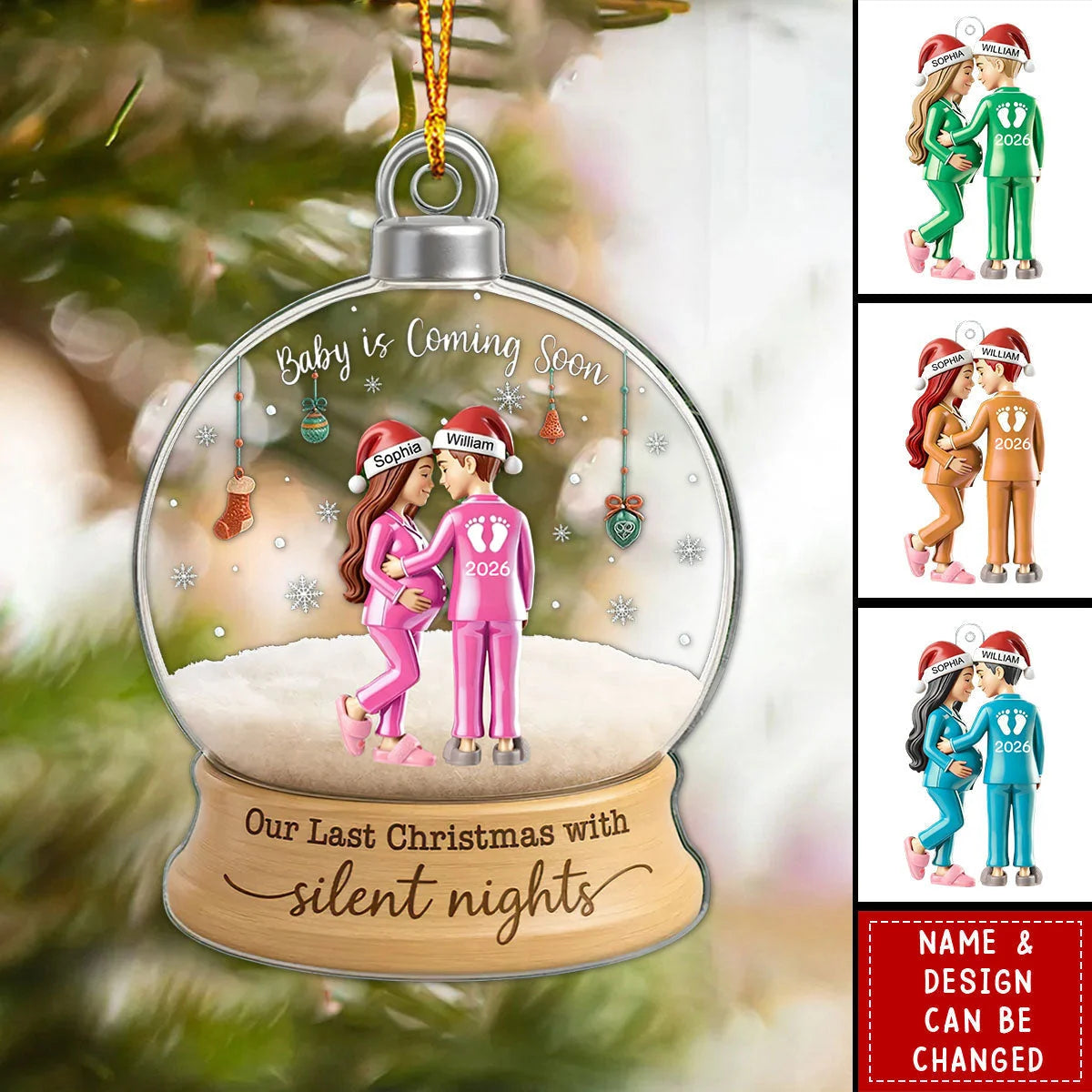 Our Last Christmas With Silent Nights Personalized Acrylic Ornament - Custom Expecting Parents Baby Coming Soon Keepsake