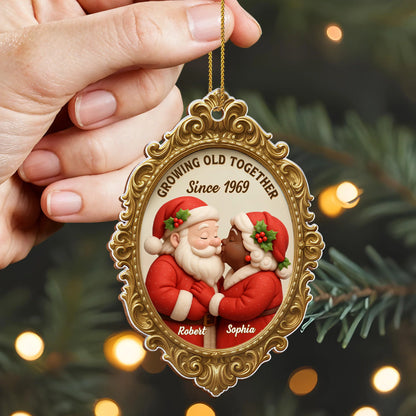 "Growing Old Together Since" Personalized Wood Ornament - Christmas Holiday Keepsake Gift for Couples