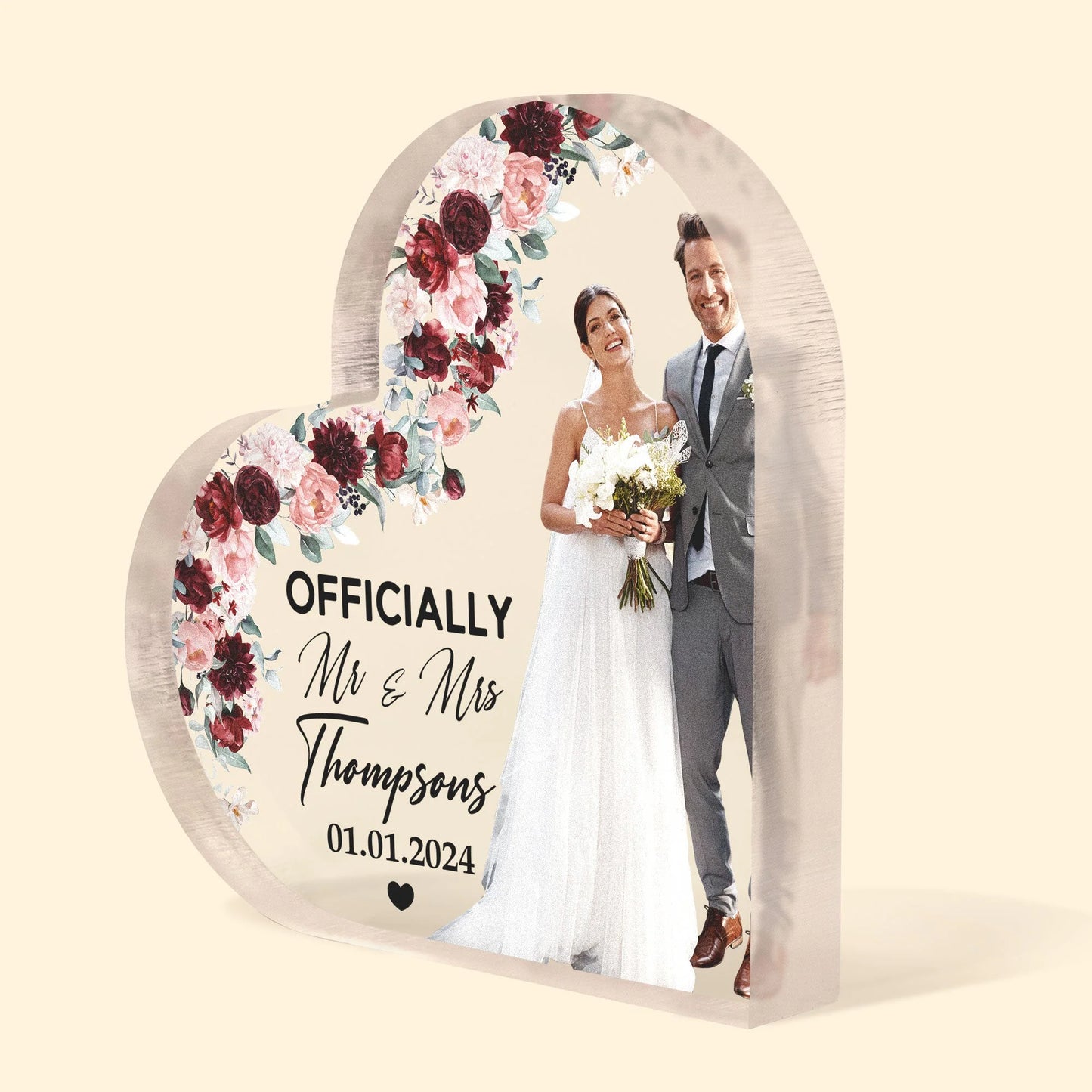 Plaque material and size view - Custom Wedding Photo Acrylic Plaque