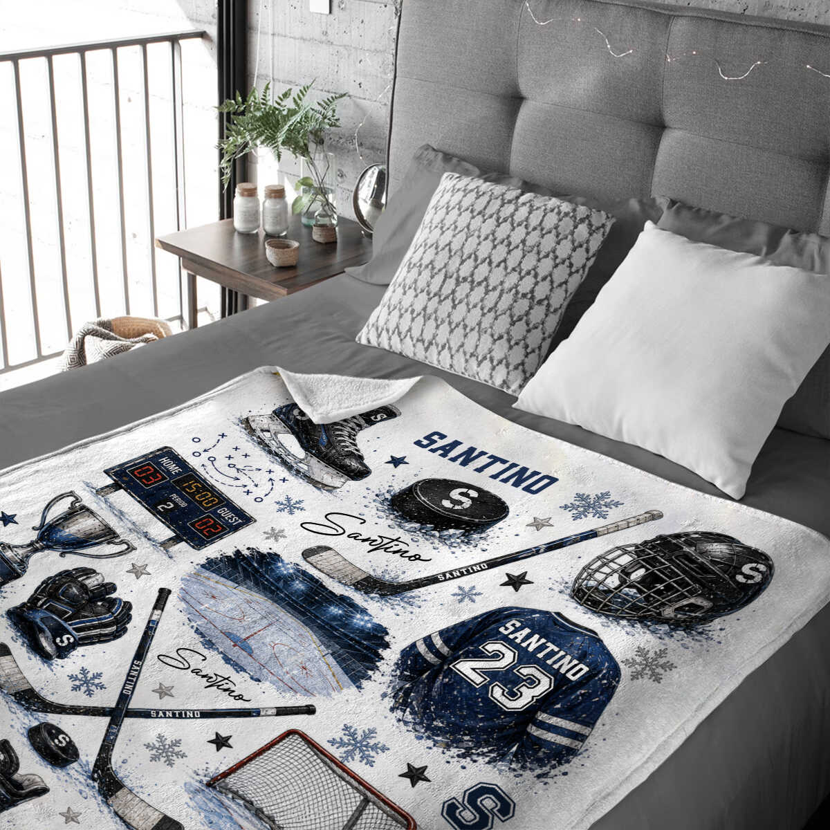 Personalized Hockey Baby Blanket with Name - Custom Ice Hockey Throw Blanket for Boys Nursery Decor & Toddler Gift