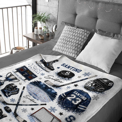 Personalized Hockey Baby Blanket with Name - Custom Ice Hockey Throw Blanket for Boys Nursery Decor & Toddler Gift