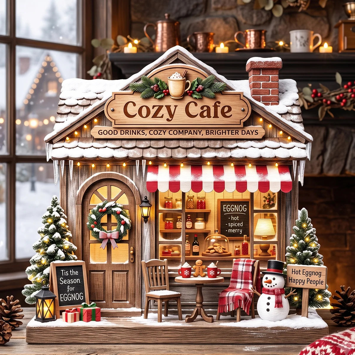 Cozy Cafe Tis the Season for Eggnog Personalized Wooden Block - Christmas Decor for Family