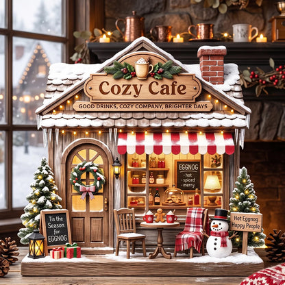 Cozy Cafe Tis the Season for Eggnog Personalized Wooden Block - Christmas Decor for Family