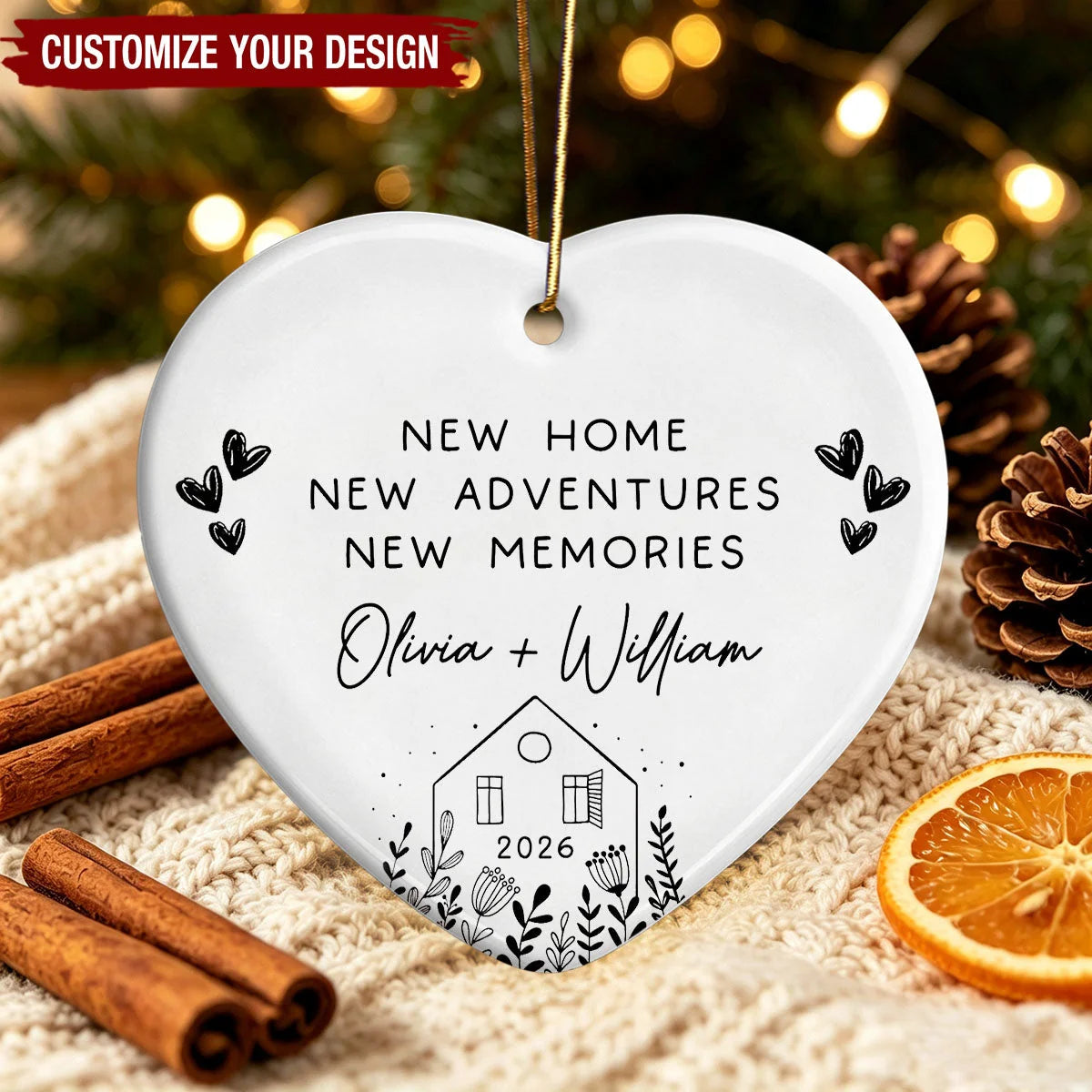 New Home New Adventures New Memories - Personalized Ceramic Ornament for Couples