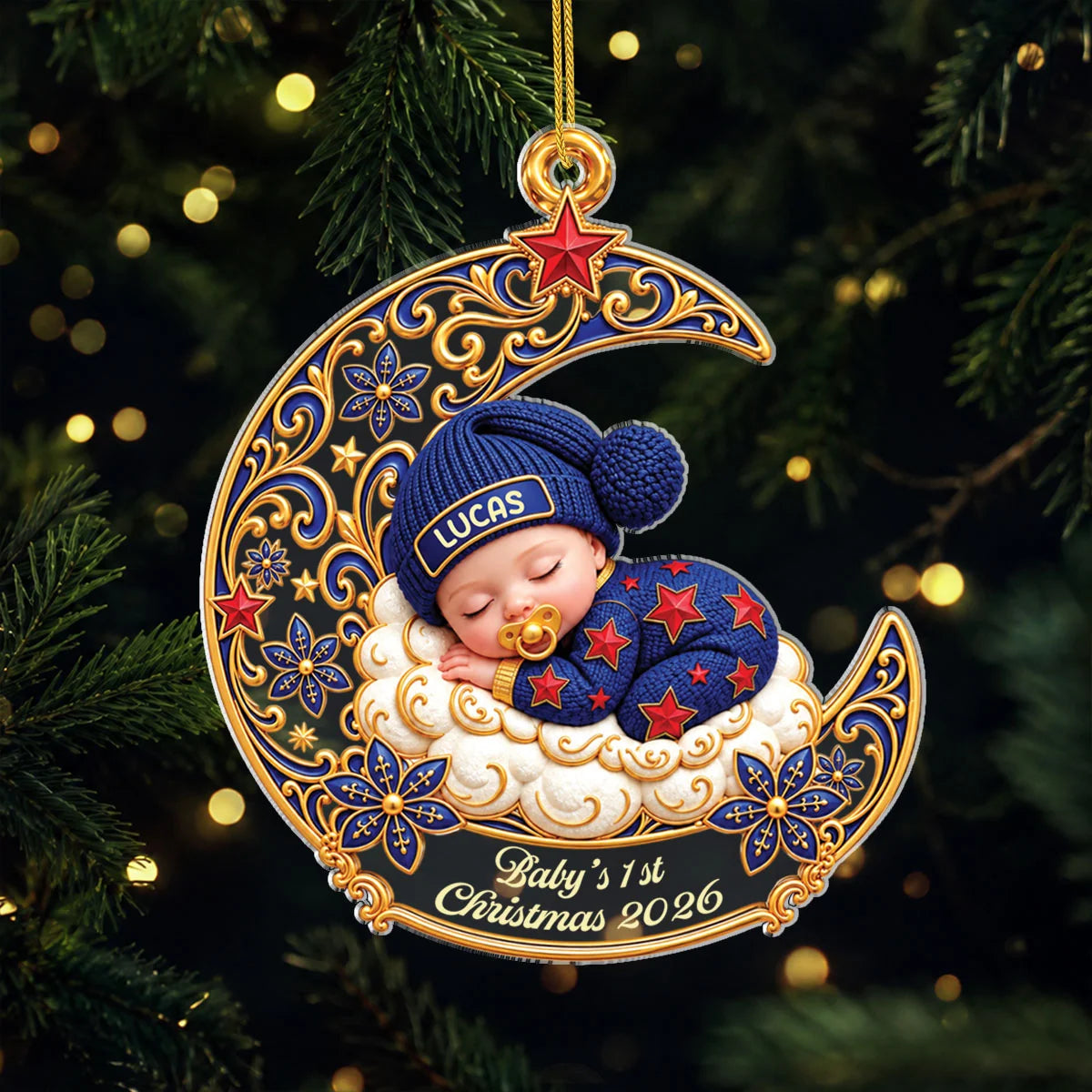 Baby's First Christmas Moon Custom Acrylic Ornament - Holiday Keepsake for Newborn