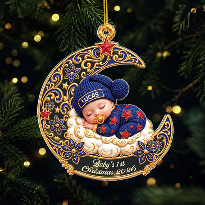 Baby's First Christmas Moon Custom Acrylic Ornament - Holiday Keepsake for Newborn