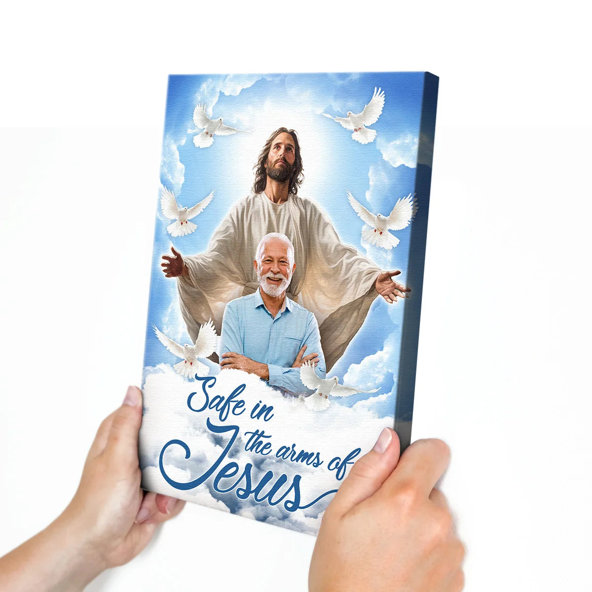 Safe In The Arms Of Jesus - Personalized Photo Memorial Canvas / Poster Art for Grieving Family
