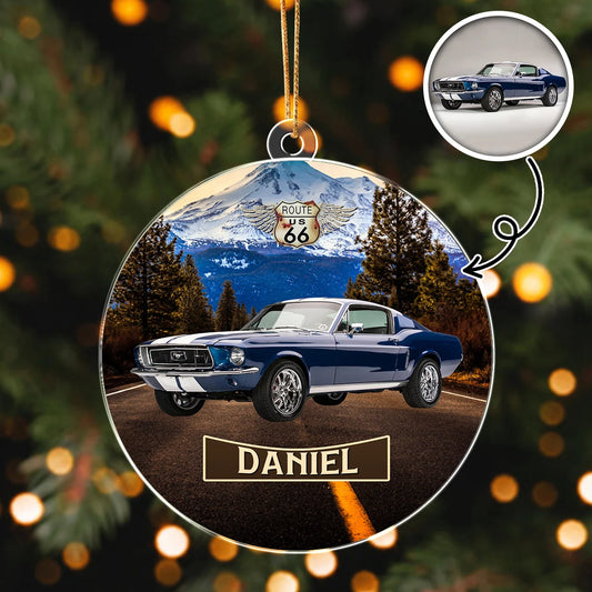 Route 66 Vintage Style - Personalized Car Photo Acrylic Ornament Gift for Car Lovers
