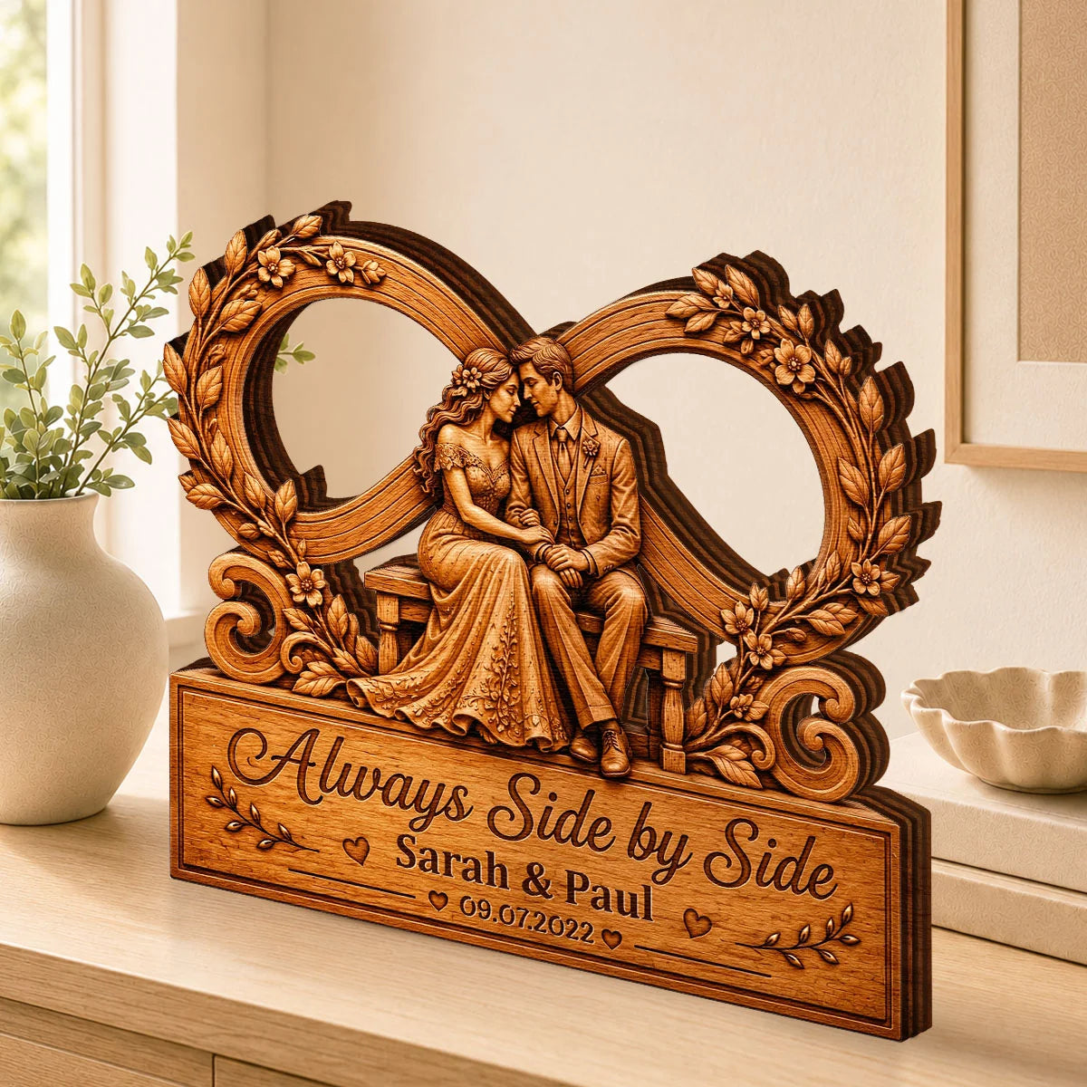 Personalized Couples Wooden Plaque personalization view for Wife