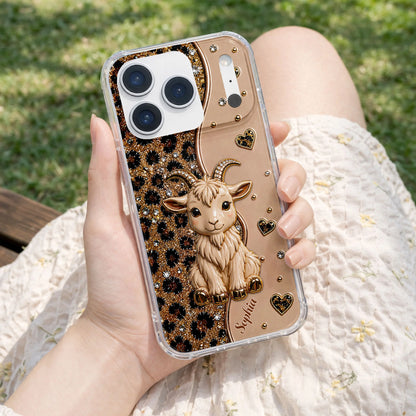 Personalized clear goat phone case with glitter leopard print and custom name for iPhone and Samsung image 10
