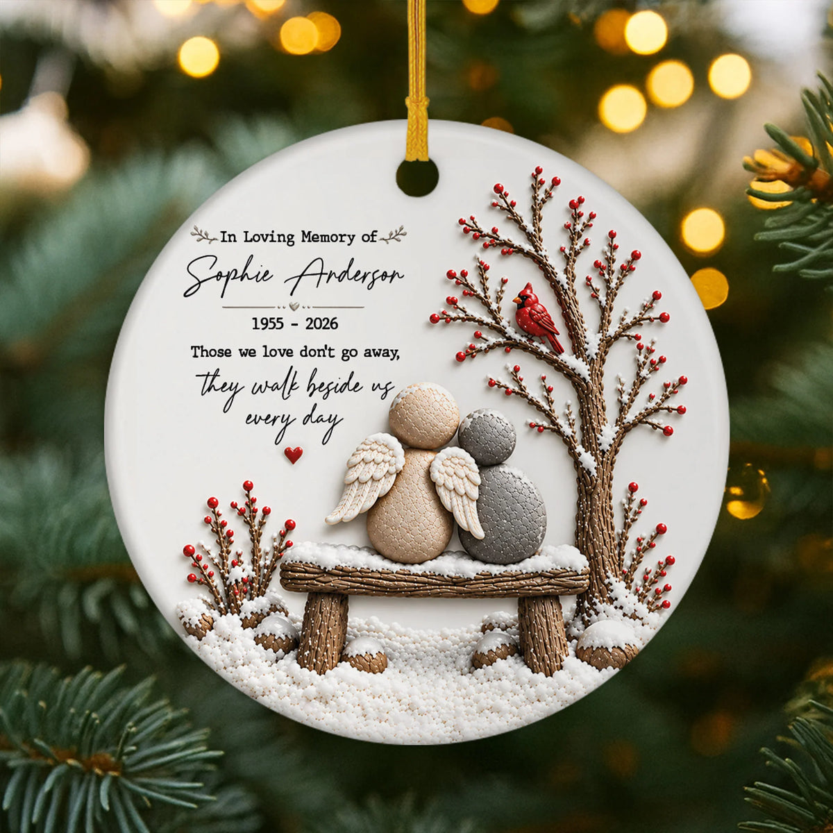 "Those We Love Don't Go Away" Cardinal Angel Personalized Ceramic Ornament - Custom Memorial Keepsake