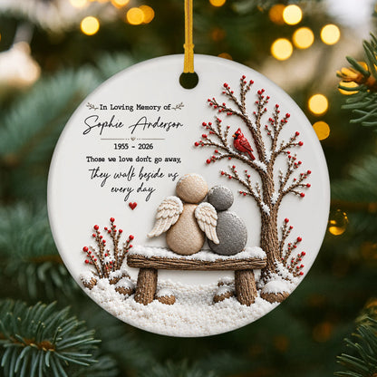 "Those We Love Don't Go Away" Cardinal Angel Personalized Ceramic Ornament - Custom Memorial Keepsake