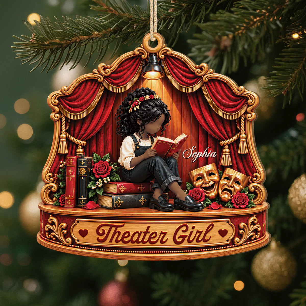 Theater Girl Personalized Wooden Ornament - Custom Name Keepsake Gift for Drama Lovers