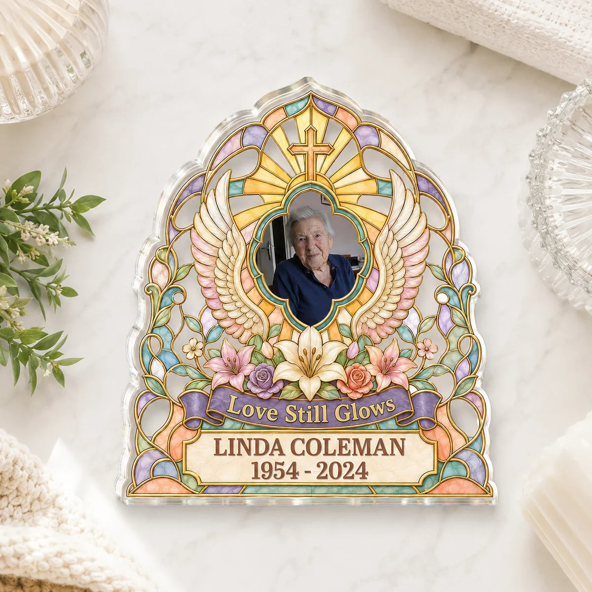 "Love Still Glows" Personalized Memorial Acrylic Plaque - Custom Bereavement Keepsake for Family