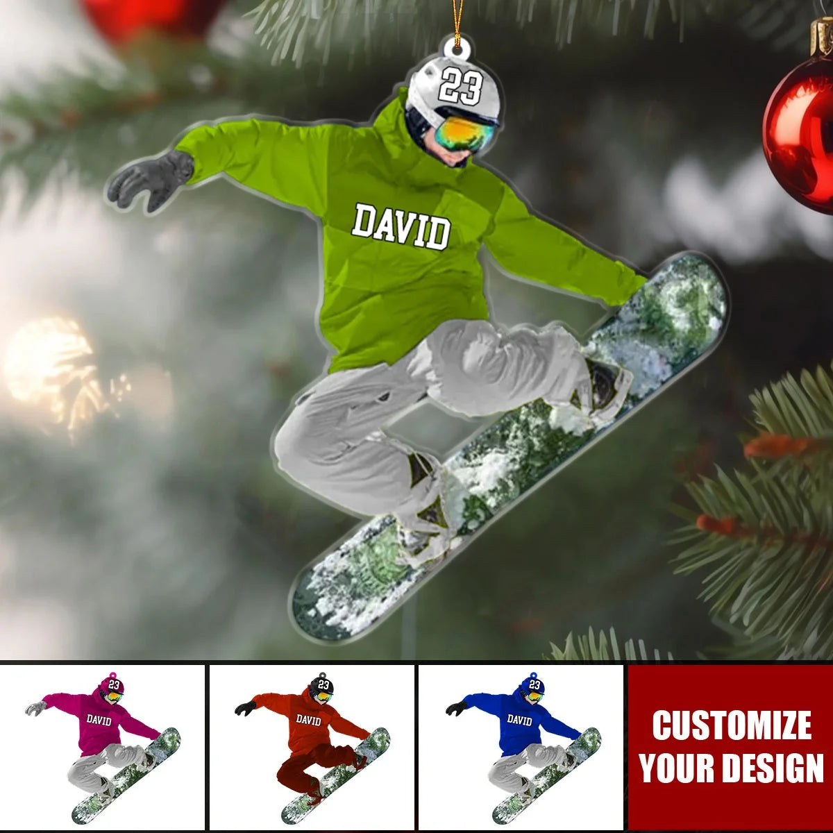 Snowboarder Jump Personalized Acrylic Ornament - Custom Snowboarding Holiday Keepsake Gift