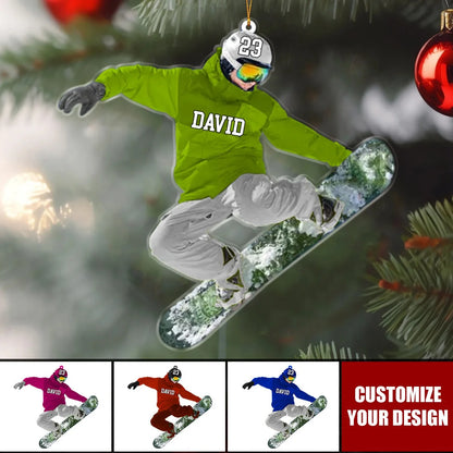 Snowboarder Jump Personalized Acrylic Ornament - Custom Snowboarding Holiday Keepsake Gift