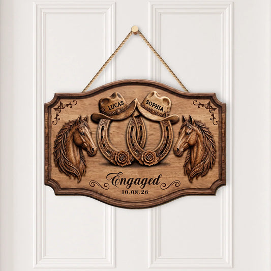 Rustic Horseshoe Wood Sign - Personalized Western Wedding Gift for Newlyweds