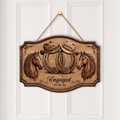 Rustic Horseshoe Wood Sign - Personalized Western Wedding Gift for Newlyweds