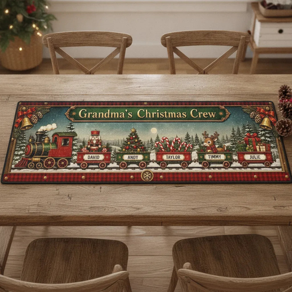 Grandma's Christmas Crew Personalized Runner Rug - Holiday Decor for Family