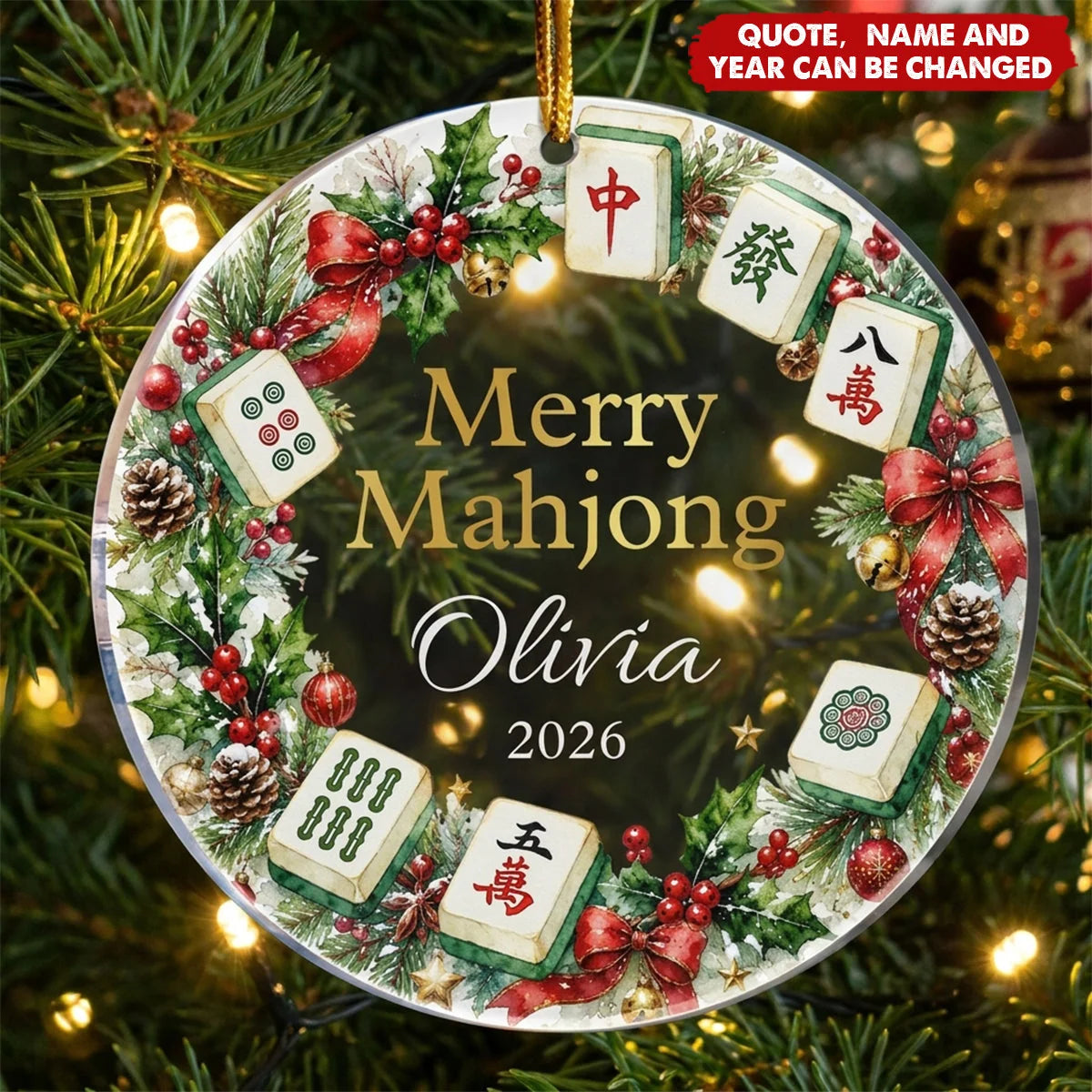 Merry Mahjong Custom Acrylic Ornament - Personalized Christmas Keepsake for Best Friends