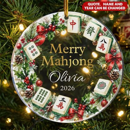 Merry Mahjong Custom Acrylic Ornament - Personalized Christmas Keepsake for Best Friends
