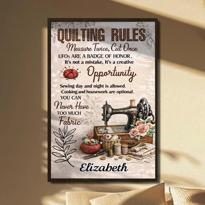 Personalized Quilting Rules personalization view for Mom