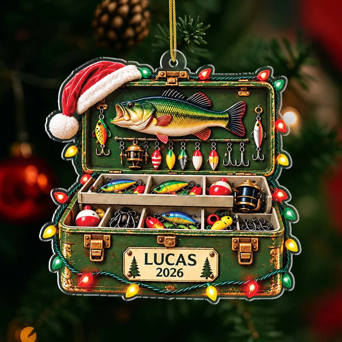 Tackle Box Bass Fishing Personalized Acrylic Ornament - Custom Christmas Gift for Dad