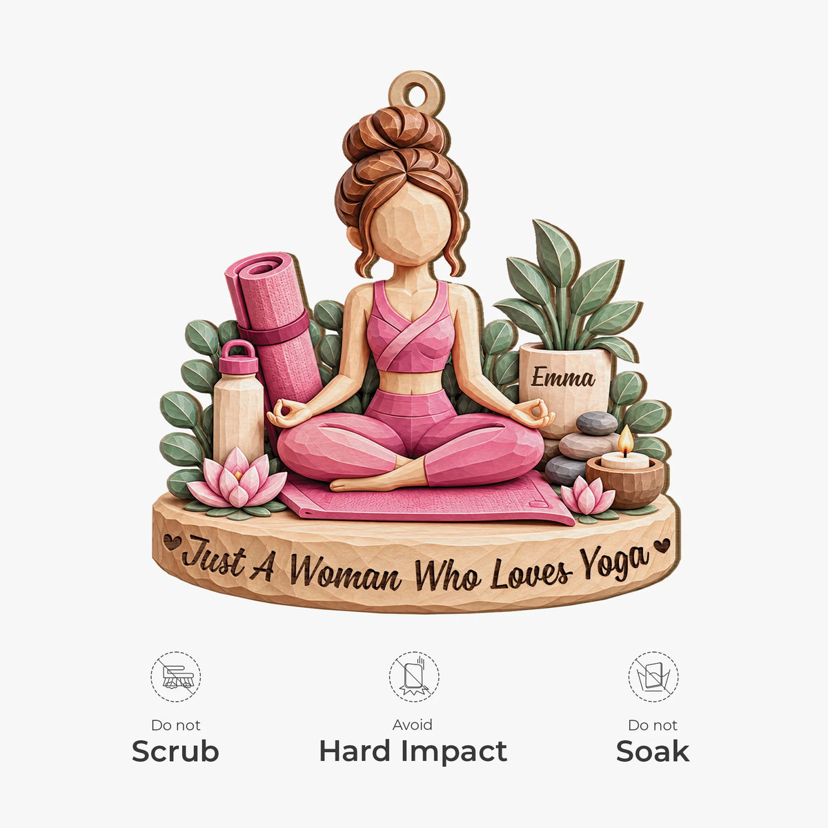 Just A Woman Who Loves Yoga Personalized Wooden Ornament - Custom Meditation Christmas Keepsake for Yogis