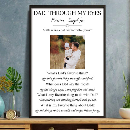"Dad Through My Eyes" Personalized Photo Canvas / Poster - Custom Keepsake Wall Art for Dad