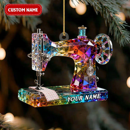 Stained Glass Effect Sewing Machine Personalized Acrylic Ornament - Custom Tailor & Quilter Christmas Gift