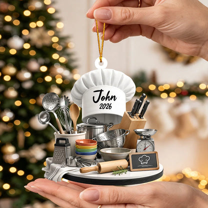 Personalized Chef Hat Christmas Acrylic Ornament - Custom Cooking Keepsake Gift for Home Cooks