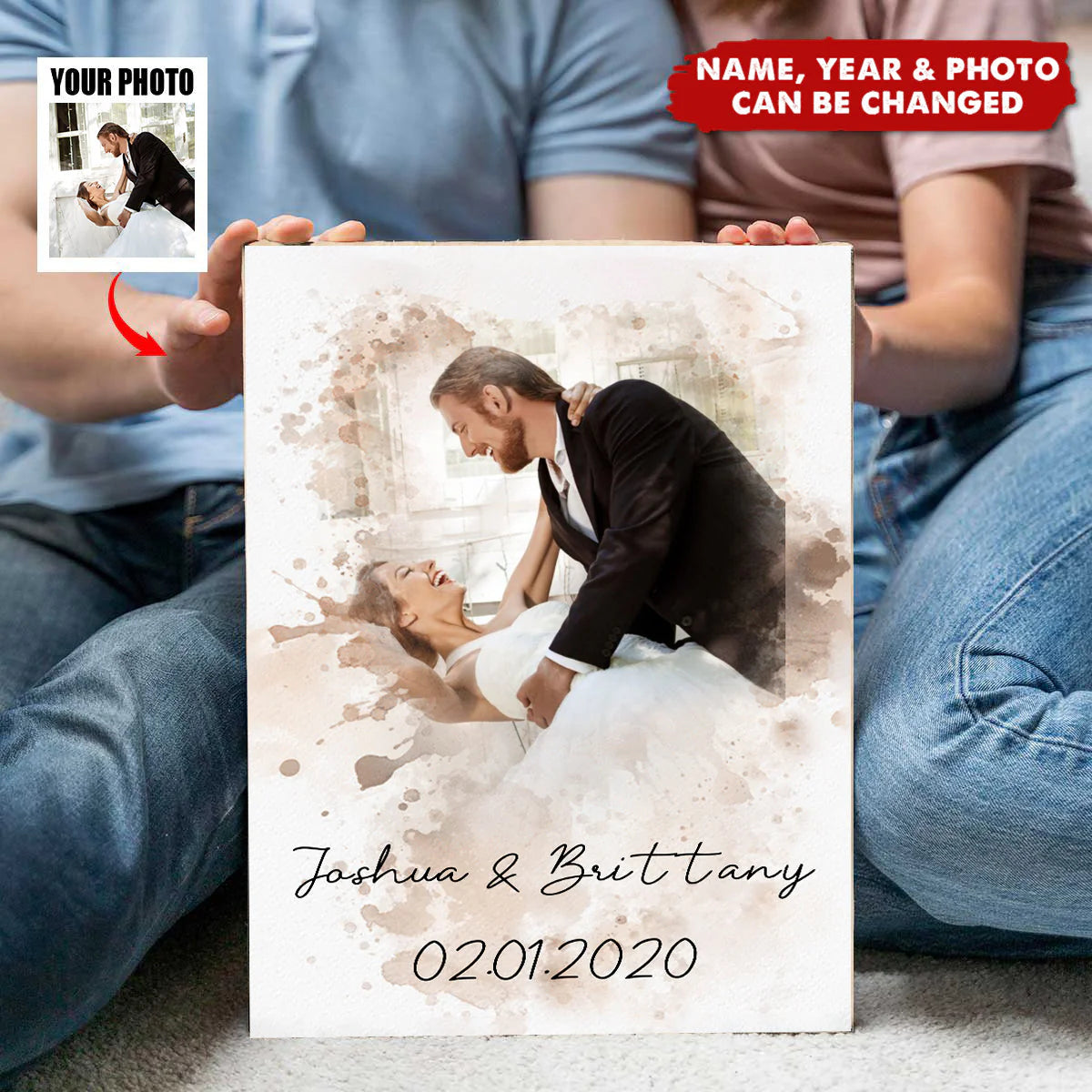 Custom Watercolor Couple Portrait personalization view for Wife