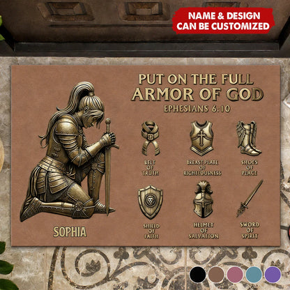 "Put On The Full Armor Of God" Personalized Doormat - Christian Housewarming Gift for Family