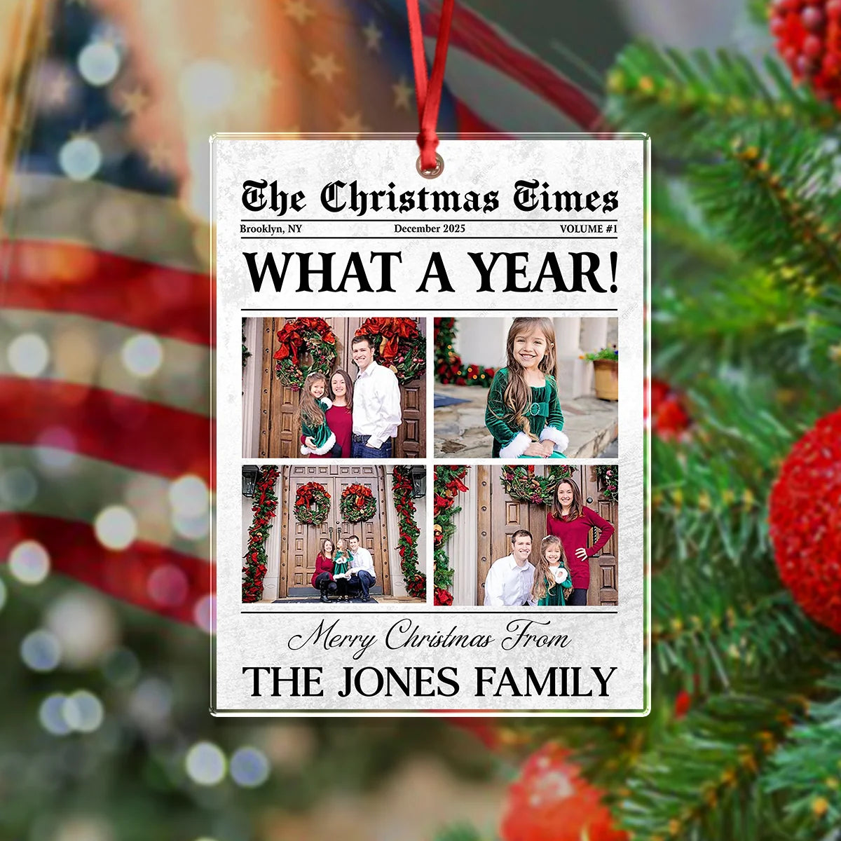 "What A Year!" Personalized Photo Acrylic Ornament - Custom Christmas Holiday Gift for Family