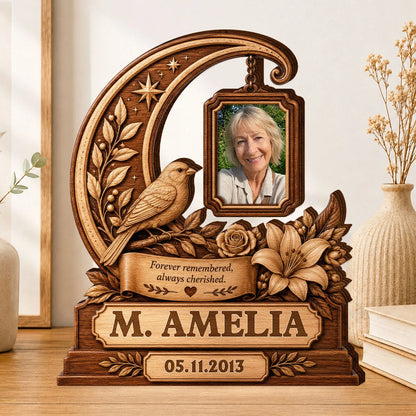 "Forever Remembered Always Cherished" Personalized Memorial Wooden Block - Custom Photo Sympathy Keepsake Gift for Family