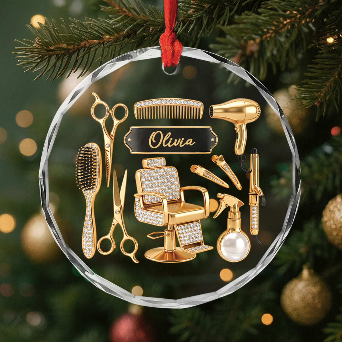 Custom Hairstylist Tools Glass Ornament - Personalized Hairdresser Christmas Keepsake Gift