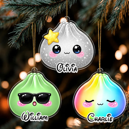 Cute Kawaii Squishy Dumpling Personalized Acrylic Ornament - Custom Christmas Gift for Kids & Family